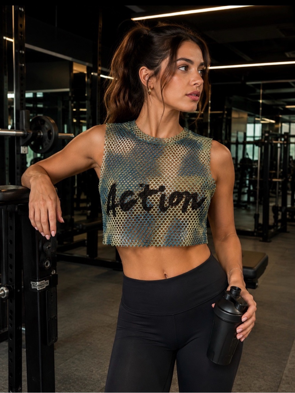 Green Camo Mesh Crop Top